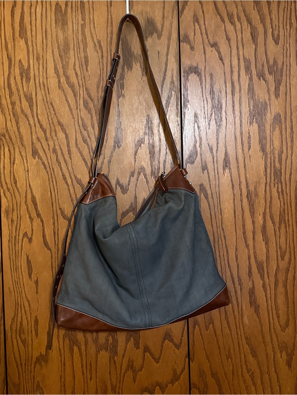 Banana Republic Gray Canvas Leather Trim Slouch Hobo Shoulder Bag